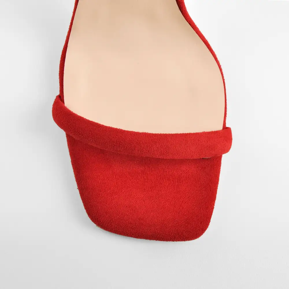 Suede Ankle Strap Square Toe Stiletto Metal Heel Sandals