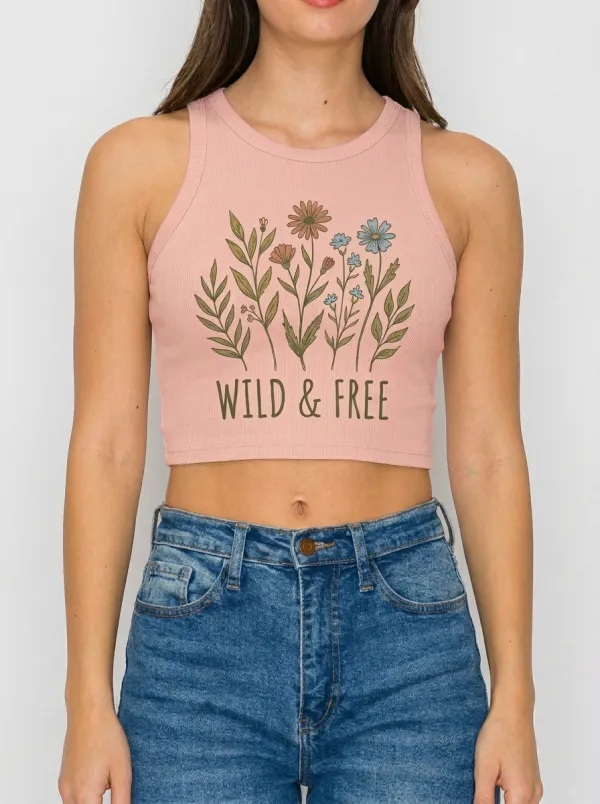 Women's Wild & Free Boho Flower Graphic Crop Tank Top