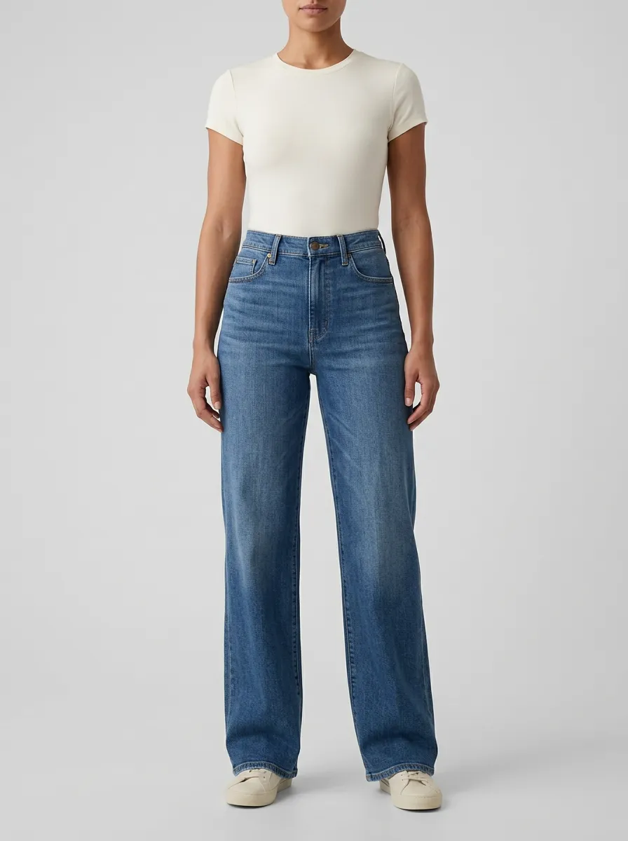 Women's Straight-Cut High-Rise Wide-Leg Stretch Jeans