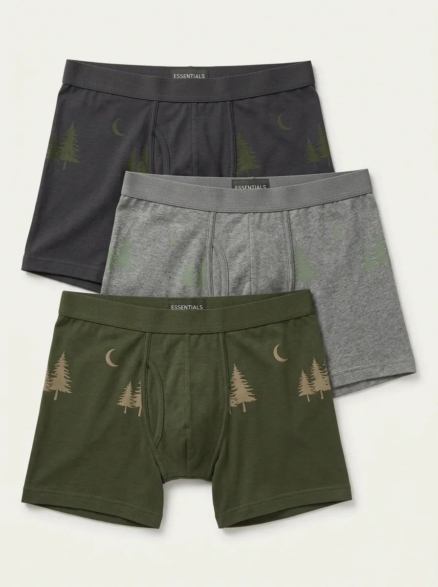 Men's Three-Pair Pine Moon Graphic Boxer Brief Set