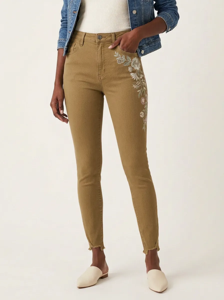 Women's Atlas Floral Vintage Flower Embroidered Printed Slim Jeans
