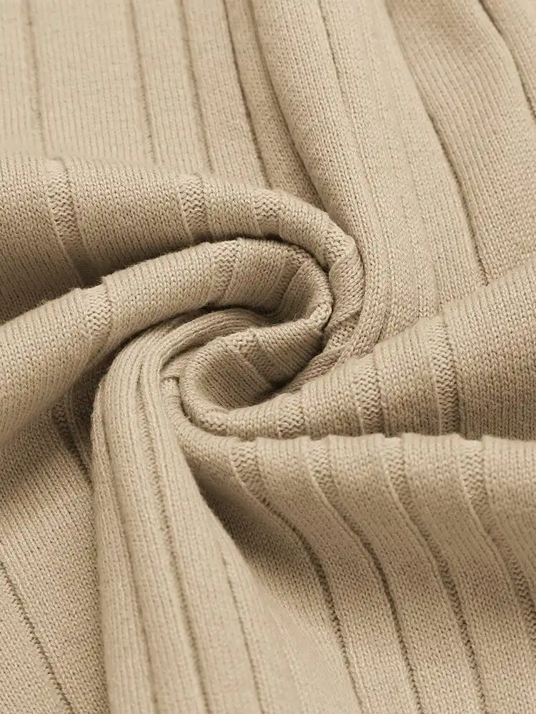 Versatile Ribbed Knit Polo Shirts Sweater