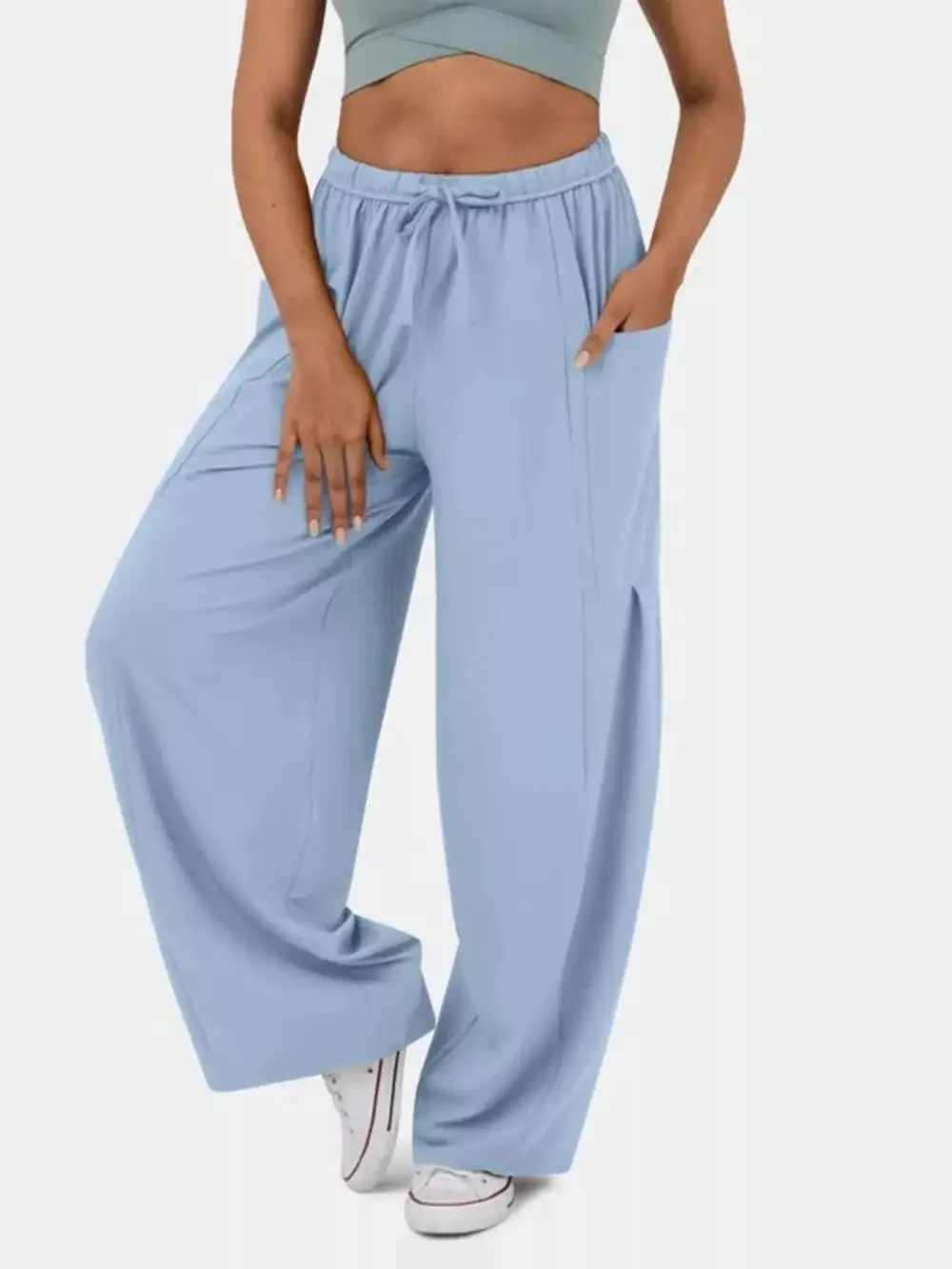 High Waisted Drawstring Wide Leg Pants