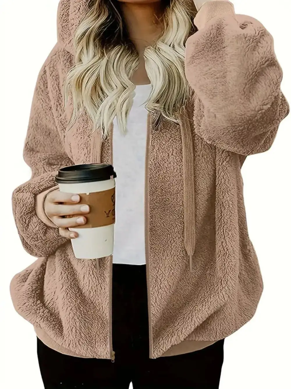 Fleece Zip-up Drawstring Outerwear
