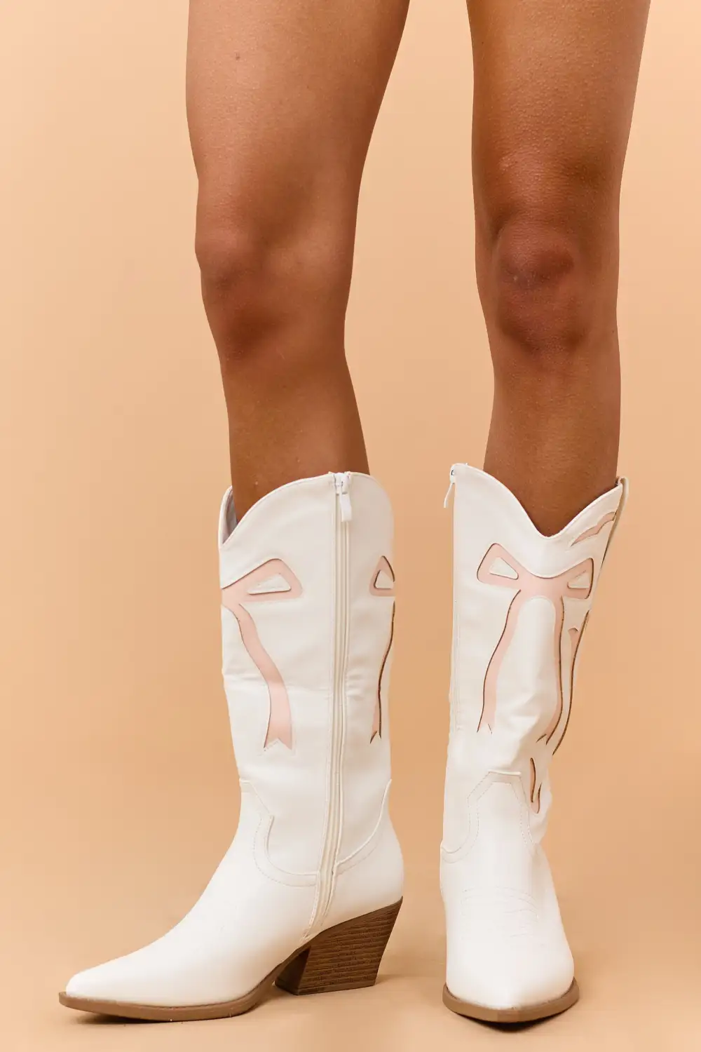 Ivory and Blush Faux Leather Western Style Boots