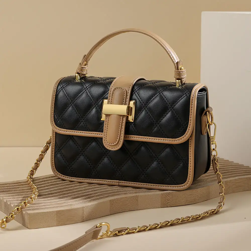 Compact Quilted Chain Strap Crossbody Bag