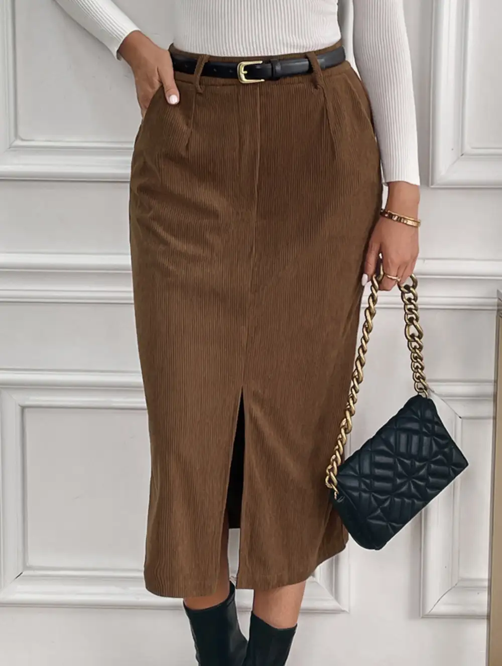 Slit Straight Midi Skirt