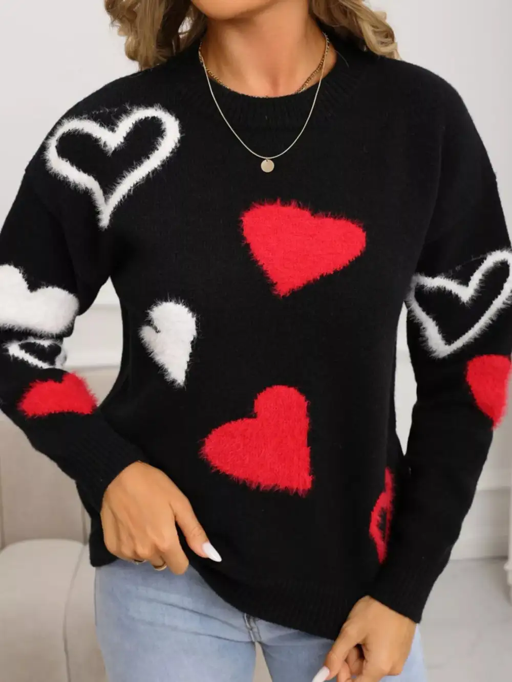 Valentine's Day Heart Pattern Knit Sweater