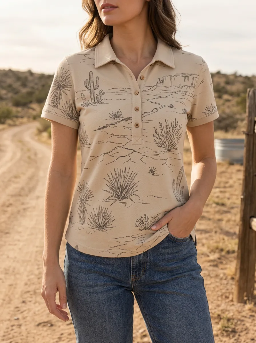 Women's Classic Desert Cactus Landscape Polo Shirt