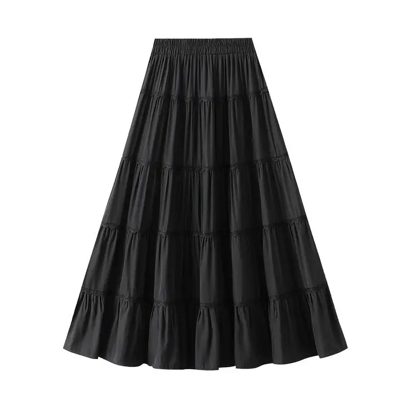 Lace Trim A-Line Long Skirt