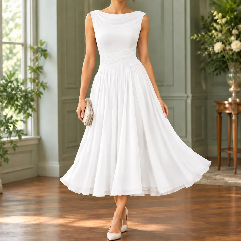 Draped Pleated Midi Dress