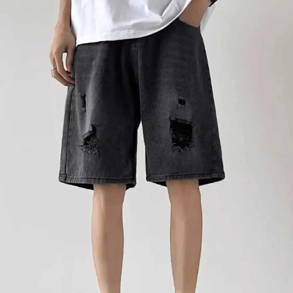 Modern Distressed Loose Fit Washed Denim Shorts