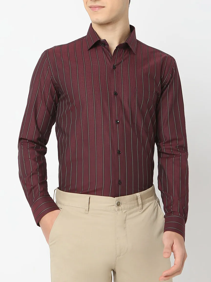 Striped Herringbone Slim Fit Men's Formal Shirt