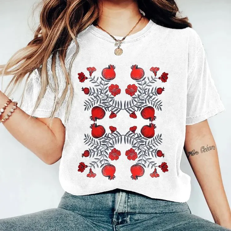 Vintage Pressed Flowers Pomegranate T-Shirt