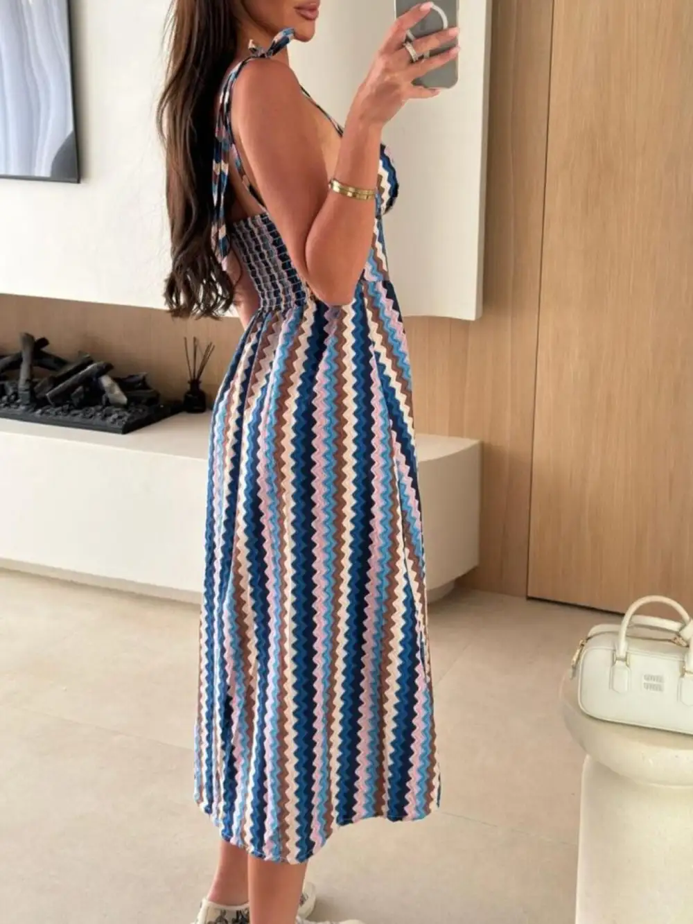 Drape Striped Midi Dress