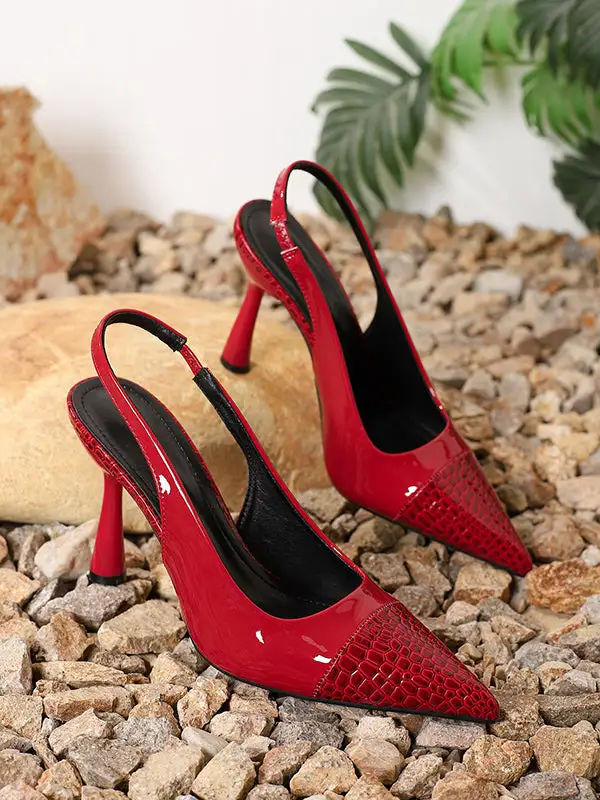 Pointed-Toe Panel Detail Slide Heeled Sandals