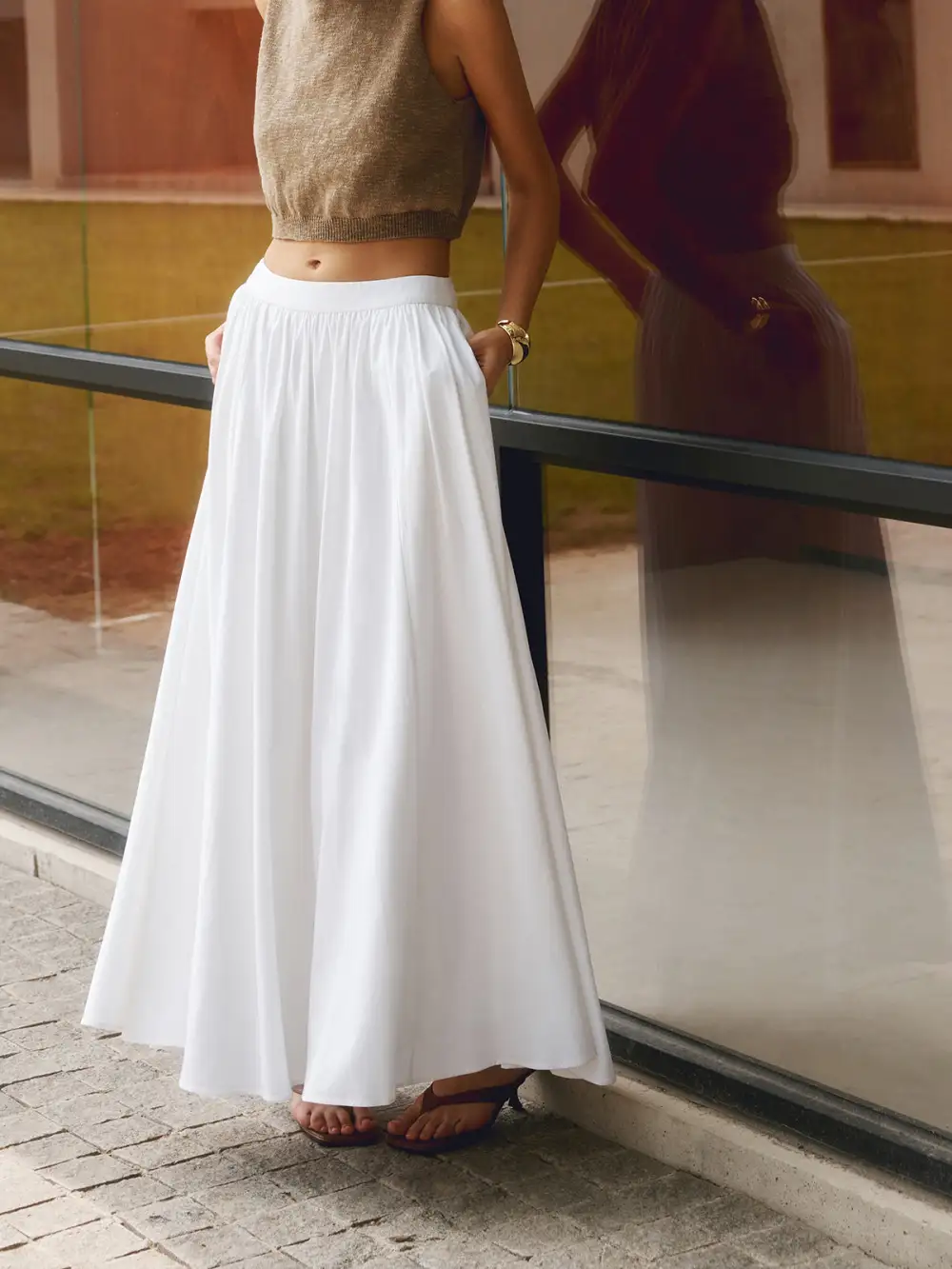  High Waist Pleated Maxi Skirt