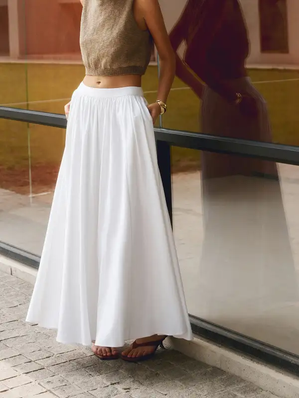  High Waist Pleated Maxi Skirt
