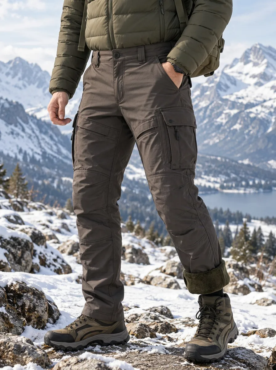 Men's Cold Weather Hiking Cargo Pants with Fleece Comfort