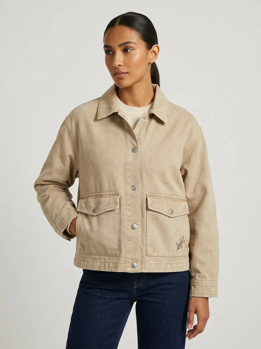 Women's Minimalist Olive Branch Printed Canvas Jacket