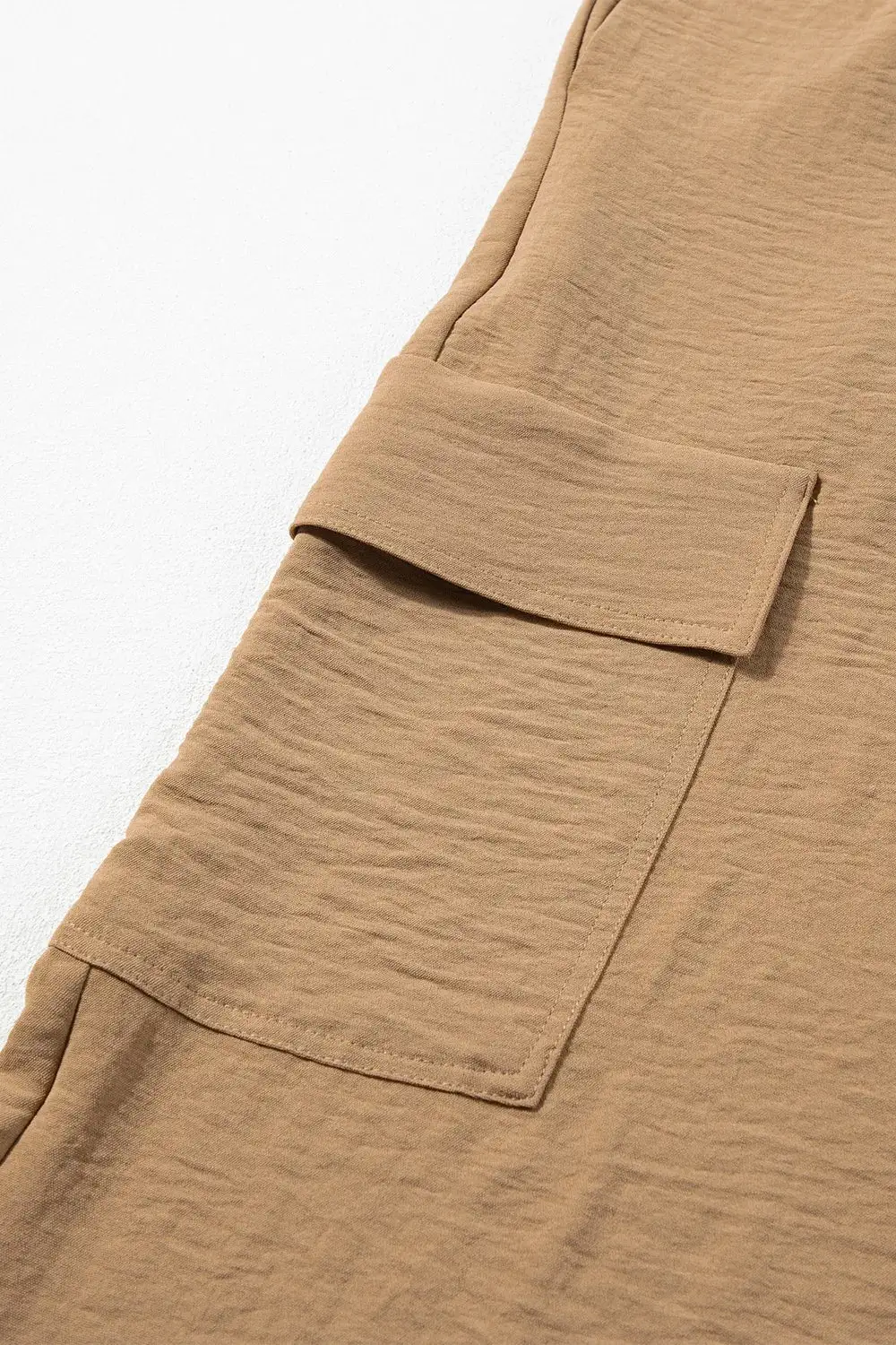 Drawstring Frilled Waist Wide Leg Utility Trousers