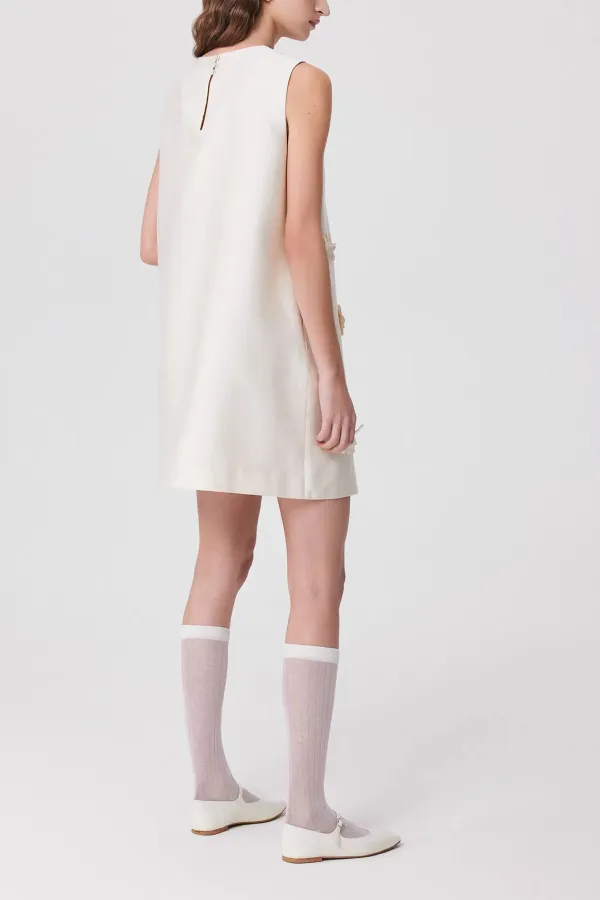 Embellished Floral Silk Wool Knit Mini Dress