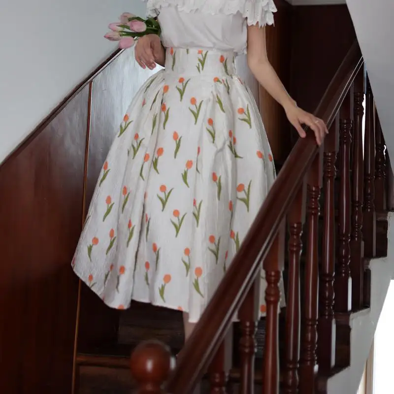 Refined Layering High Waist Floral Skirt