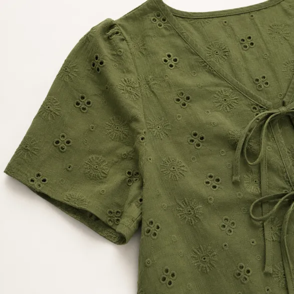 Women's Eyelet Embroidered Tie-Front Blouse