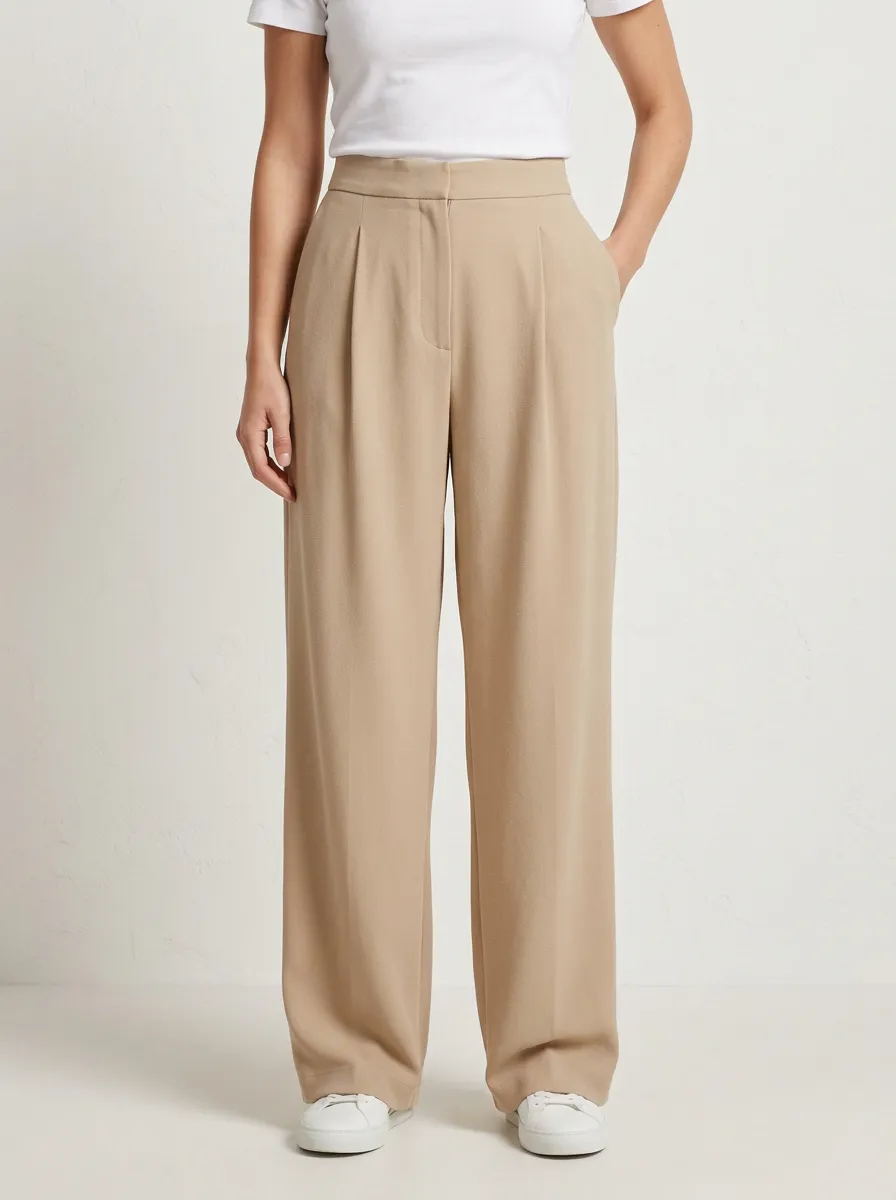 Relaxed Contour Pleated Wide-Leg Trousers