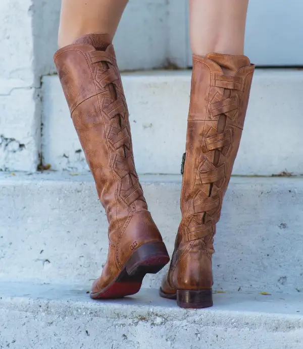 Crisscross Contrast-Stitched Tall Boots