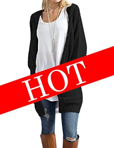 Traleubie Women's Open Front Long Sleeve Boho Boyfriend Knit Chunky Cardigan Sweater