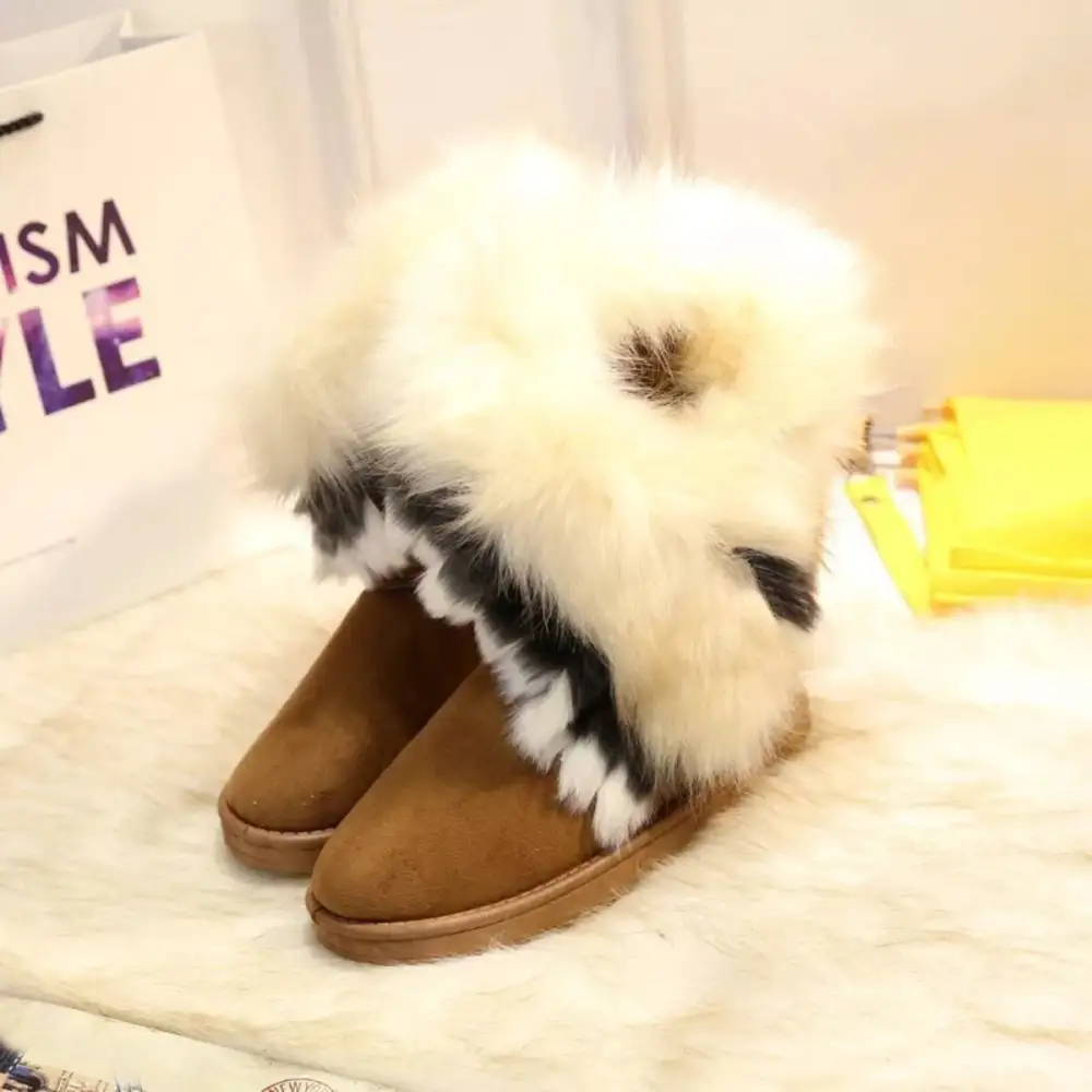 Fluffy Fur Cuff Round Toe Boots
