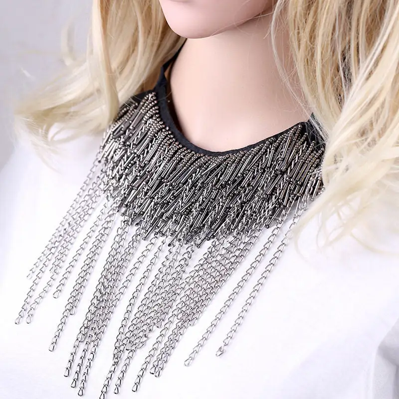 Beaded Glass Tube Chain Necklace With Fringe