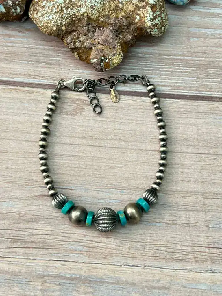 Beaded Turquoise Sterling Silver Bracelet