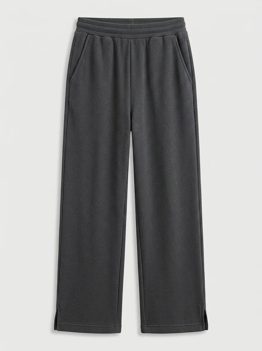 Unisex Casual Solid Charcoal Waffle Knit Printed Lounge Pants