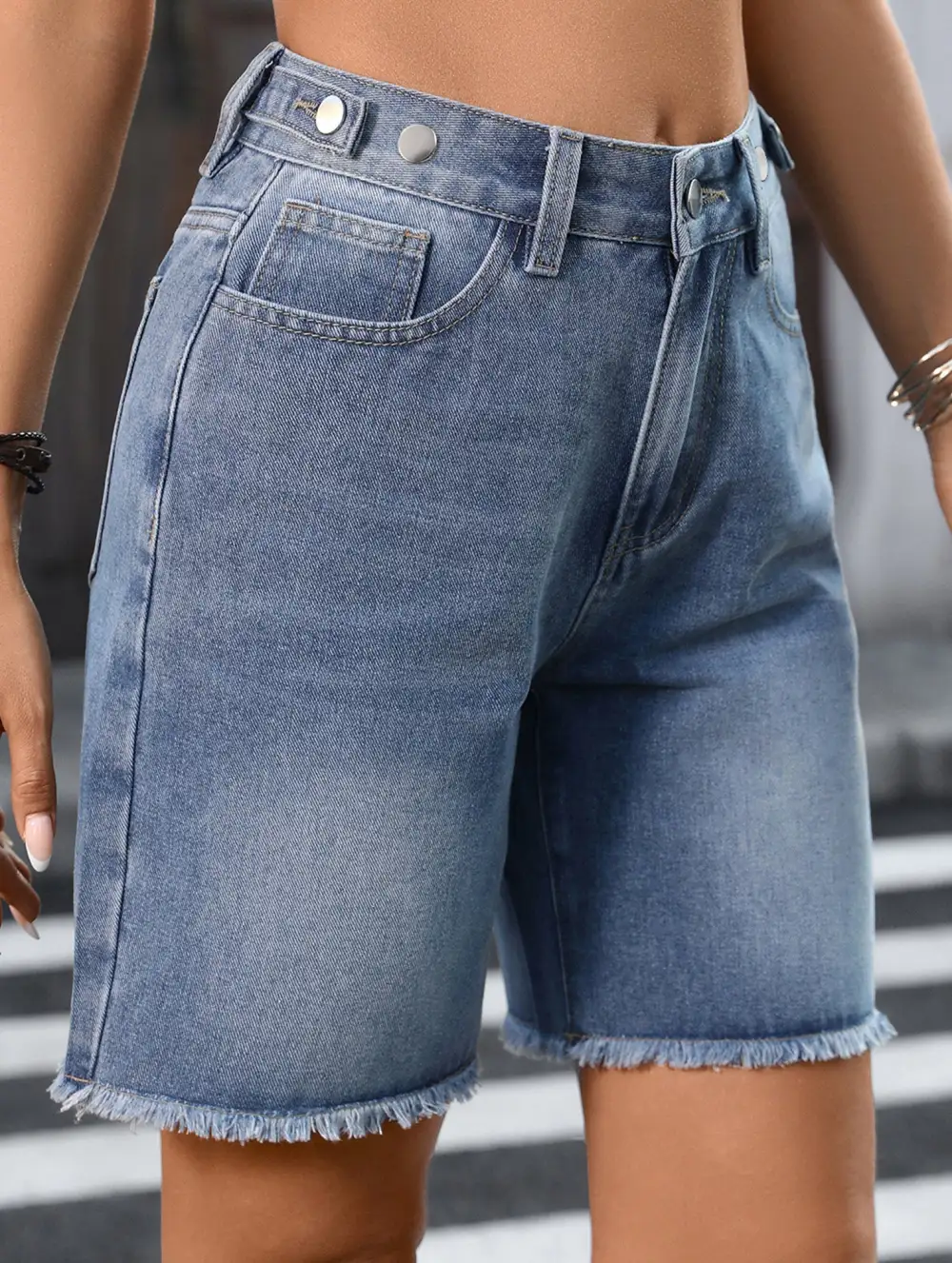 Washed Raw Hem Denim Shorts