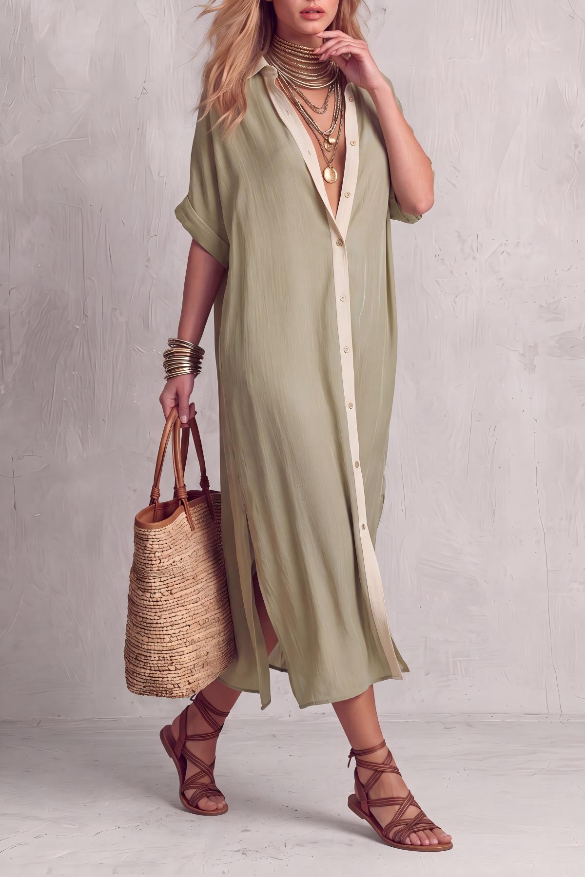Slit Button Front Maxi Dress