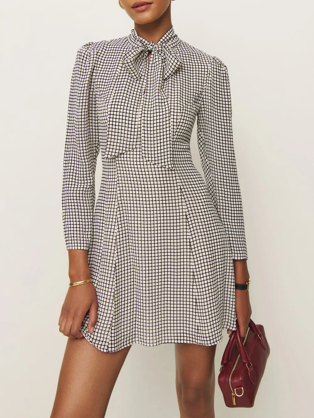 Tie Neck Long Sleeve Mini Dress