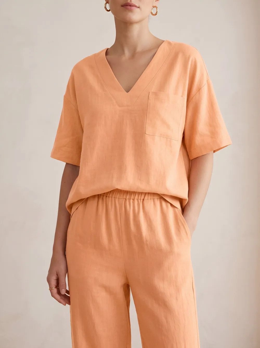 Textured V Neck Coordinated Set