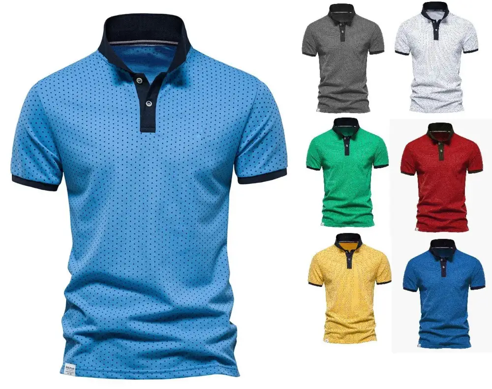 Polka Dot Polo Collar Short Sleeve Polo Shirt