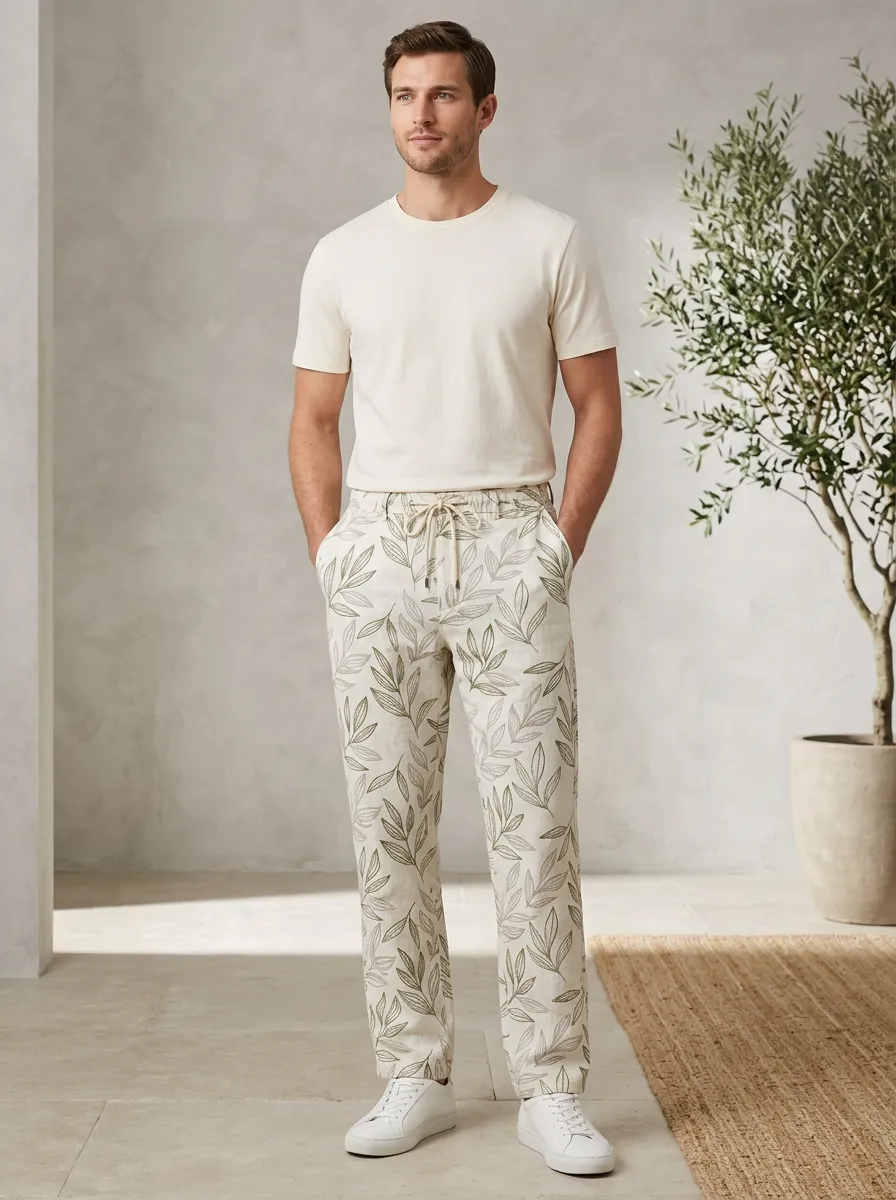 Men's Resort Inspired Botanical Printed Pants