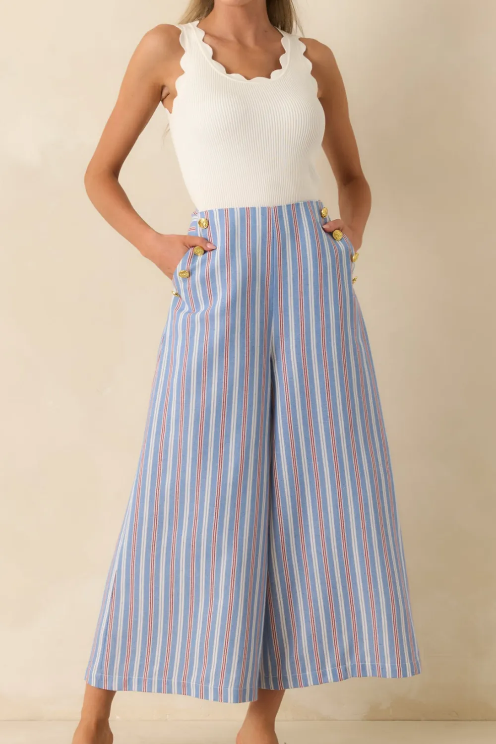 Striped Wide Leg Wide Leg Pants