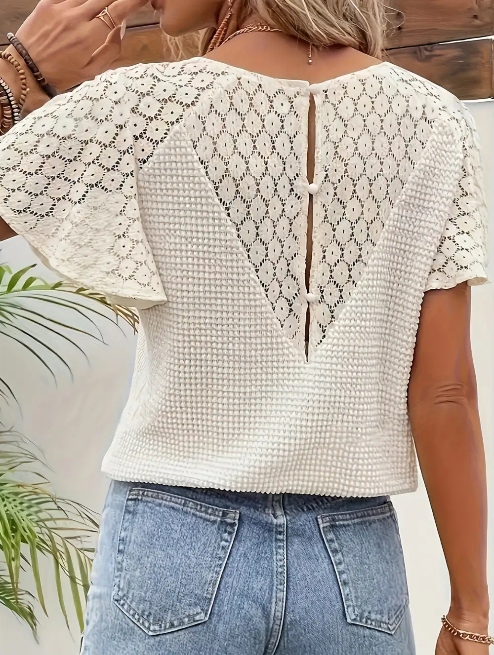 V-Neck Lace Knit Top