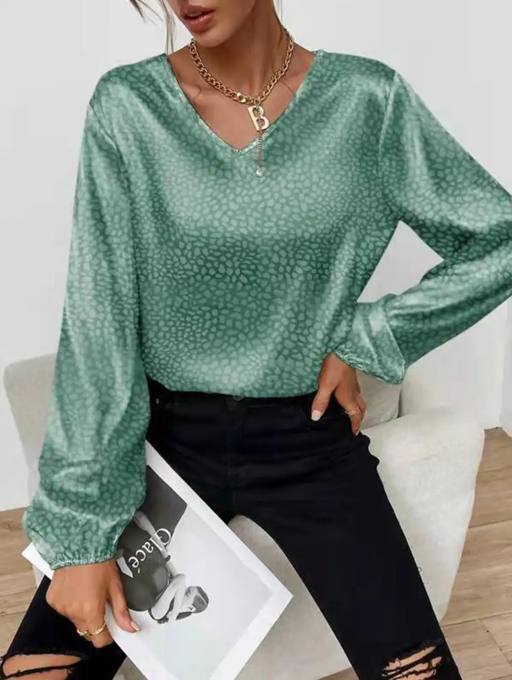 Leopard Print V Neck Top