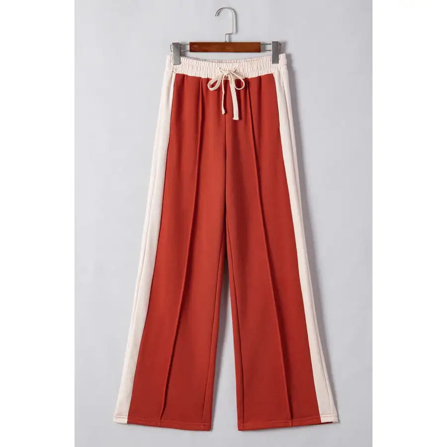 Drawstring Contrast Wide Leg Pants