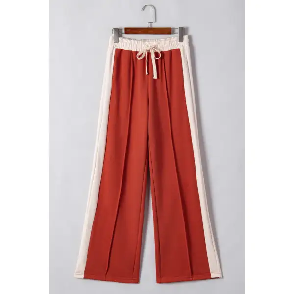 Drawstring Contrast Wide Leg Pants