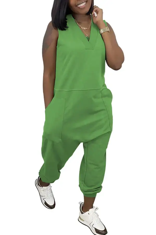 V Neck Pocket Jumpsuit