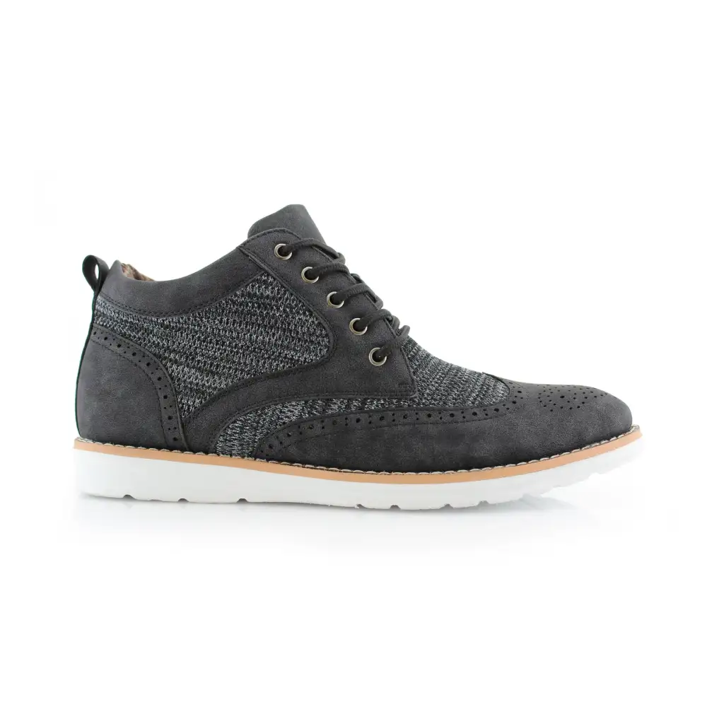 Faux-Suede Suede Faux-Leather Brogue Boots