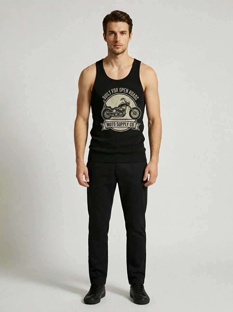Men's Biker Motorcycle Lover Vintage Chopper Printed Tank Top
