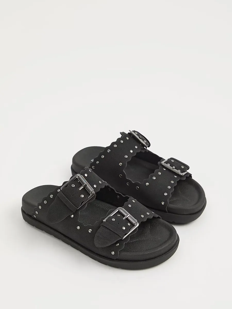 Black Studded Double Strap Sandals